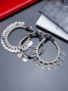 1PC New Simple And Fashionable Street Y2K Asymmetric Cross Clover Round Tassel Braided Bead Bracelet, Suitable For Men And Women's Daily Matching, Suitable For Party And Birthday Gifts Autumn/Winter Halloween