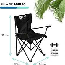EKE Sillas Plegables para Camping Playa o Pesca de Lona Impermeable con Reposabrazos Portavasos y Funda - Sillas Ultraligeras para Exteriores y Actividades al Aire Libre 2 Pack - Negro - Ver 3