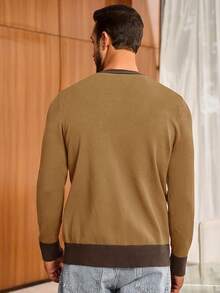 Men's Long Sleeve Button Down Knitted Cardigan Sweater With Pockets, Casual Style - 駝色 - 查看 3
