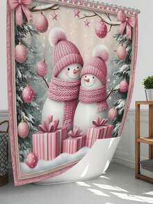 1pc/4pcs Christmas Theme, Pink Snowman Bathroom Set, Christmas Holiday Bathroom Decor, Bring Festive Atmosphere To Your Bathroom, Printed Shower Curtain With 12 Hooks, Bathroom Non-Slip Mat, U-Shaped Floor Mat And Round Toilet Lid Cover, Bathroom Set For All Scenarios