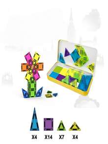 Set de 29 piezas de mini baldosas magnéticas para niños, juguete de construcción STEM DIY con lata de almacenamiento portátil, juguete educativo de construcción magnética para juego interior & exterior, regalo interactivo para padres e hijos para niños y niñas de 3+ años, colores aleatorios - Multicolor - Ver 12