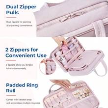 Travel Toiletry Bag & Makeup Bag With Jewelry Storage , Portable Hanging Organizer For Full-Sized Shampoo, Conditioner, Brushes Set, Makeup Accessories,Travel Essential,Large Size - 淺粉色 - 查看 6