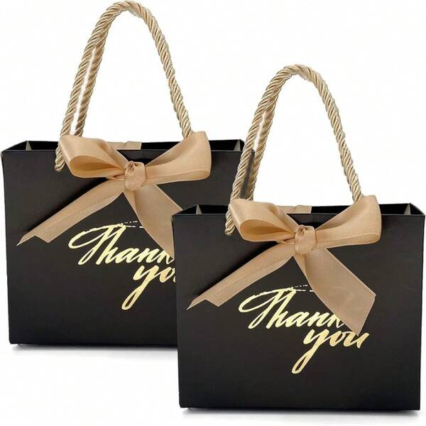 20 Pack Small Black Thank You Gift Bags With Handles-5.5''x 2.5''x4.7'' Mini Gift Bags Bulk For  Shower, Birthday, Wedding, Back To School, Suer Party,18326871