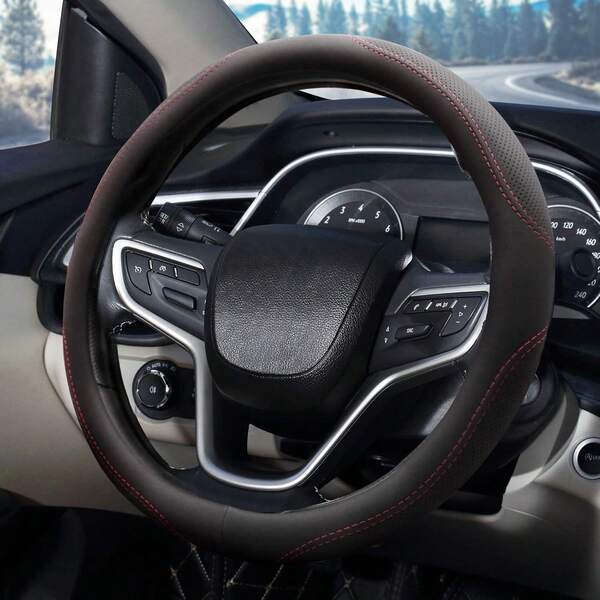 EstiloTendenciaFunda De Piel Para Volante De Coche,Cubierta Volante Coche,Cuero De Microfibra,Universal De 38Cm,Transpirables Y Antideslizantes,EláStica,Para Volantes Redondos Y En Forma De D (Negro)Calidad PremiumVersióN Mejorada