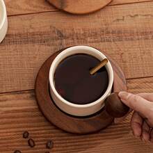 1 Set 250ml/8.45oz Cream-Color Thick Ceramic Coffee Mug With Saucer, Classic Straight Design, Heat-Resistant Handmade Coffee Cup, Highly Attractively Large Capacity Cup, Suitable For Coffee Art Tea Cup, For Home, Cafe And Gift - Multicolor - View 8