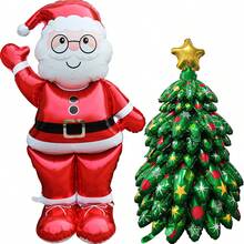 2 piezas de globos de árbol de Navidad, Papá Noel, muñeco de nieve, adecuados para Navidad, bodas, cumpleaños y celebraciones de Año Nuevo, apropiados para decoración navideña interior y exterior del hogar, decoraciones de fiesta de invierno de Año Nuevo, mejor regalo de Navidad