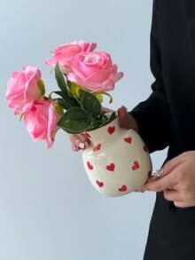 1 Stück Mini Dopamin Vase, Keramikmaterial mit rundem Mund, farbiger Rand, Herzdesign, elegante Heimdekoration Tischpflanze, hohe Ästhetik, minimalistischer moderner Stil, Mini-Dekoration geeignet für Hochzeit, Party, Zuhause, Büro, Hotel, Wohnzimmer, Feiertags-Raumdekoration Blumenvase Glasvase - Verschiedenfarbig - Übersicht 12