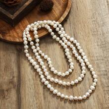 1pc 120cm Elegant French Style Cultured Pearl Necklace With Asymmetrical White And Purple Mixed Knots - Classic Luxury Design, Suitable For Casual Wear Or Gift, Freshwater Pearl Jewelry
