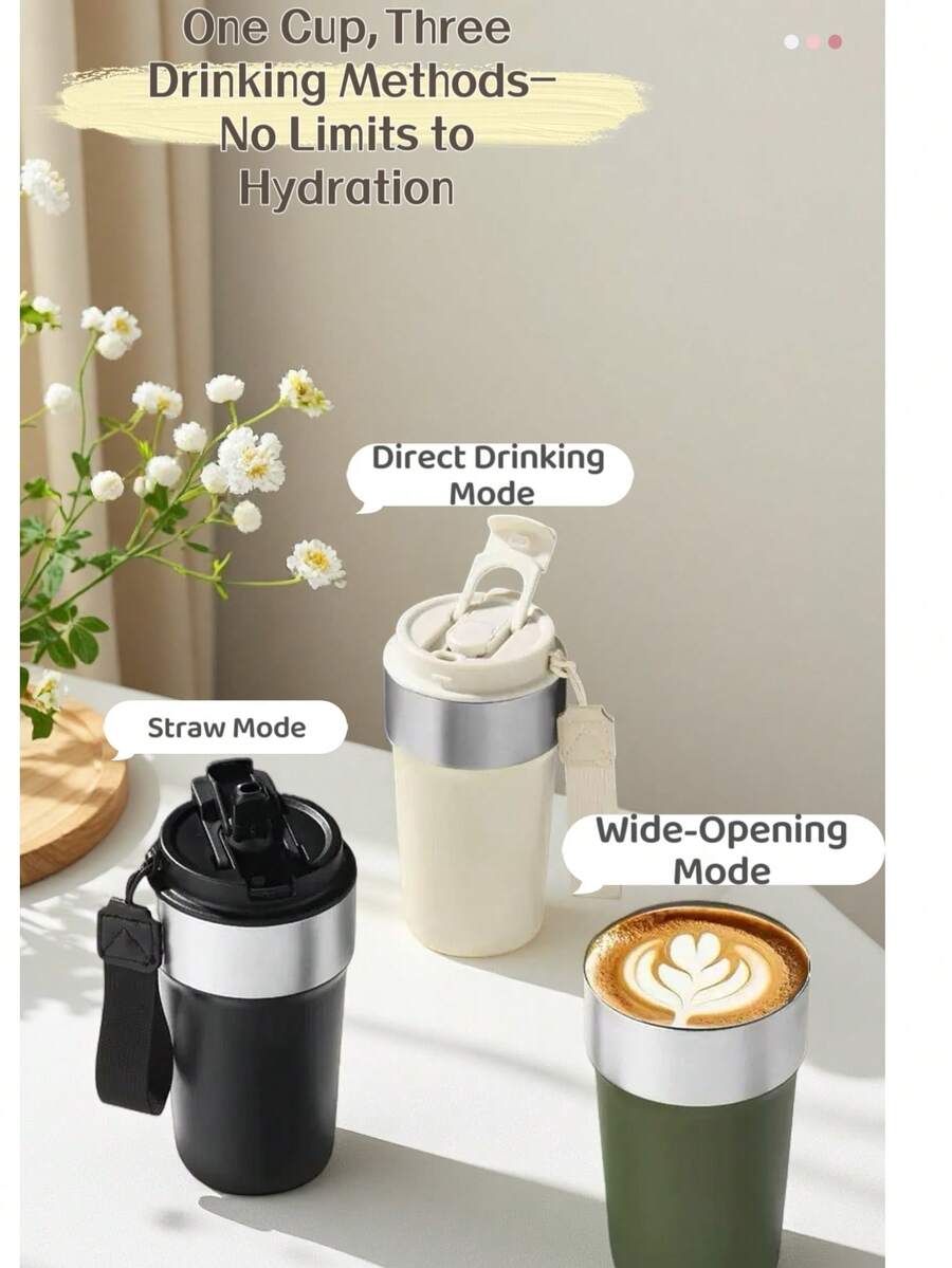 Caneca de Café Portátil de 500ml com Ótima Aparência: Apresenta uma Alça Conveniente para Preparar Qualquer Bebida, Três Aberturas para Beber e é Ideal para Viagens de Carro e Passeios