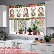 1 pieza Cortina decorativa navideña con bolsillo para barra, estampado de Papá Noel y renos, estampado plano de un solo lado, resistente a la decoloración, tela de poliéster de 150 g/m², filtro de luz grueso, suave y duradero, resistente a las arrugas, para todo el año, lavable, para cocina, dormitorio, sala de estar, decoración de fiesta de Navidad