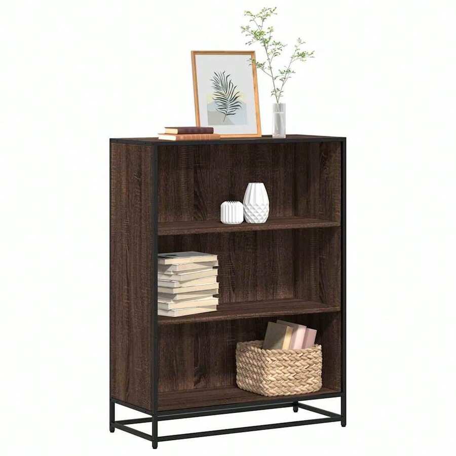 Librería Larryhot roble marrón 80,5x35x107,5 cm de madera industrial, resistente y duradera, fácil de montar, estilo decorativo, adecuadA, Para guardar adornos, figuras, libros, pequeños objetos, etc. - Marrón - Ver 1