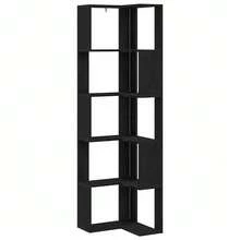 Librería Esquinera Larryhot Roble Negro 50 x 50 x 179 cm, resistente y duradera, fácil de montar, estilo decorativo, adecuadA, Para guardar adornos, figuras, libros, pequeños objetos, etc. - Negro - Ver 2