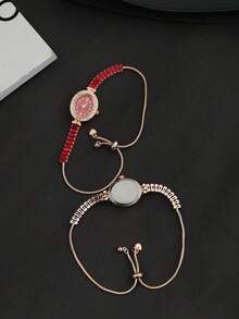 1pc Casual Versatile Oval Crystal Embellished Women's Watch, Customized Engraved Watches