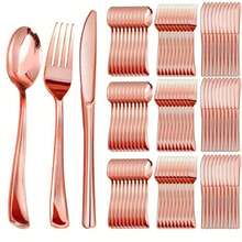 300/150/100/75/50/25/10/1 pièce Set de couverts, salade, gâteau, fruits, collations en or rose, réutilisables et lavables, convenant pour les rassemblements, festivals, anniversaires, fêtes, cuisine et salle à manger, mariages, team building, activités de plein air, fêtes à la maison, gâteaux, salades, etc.