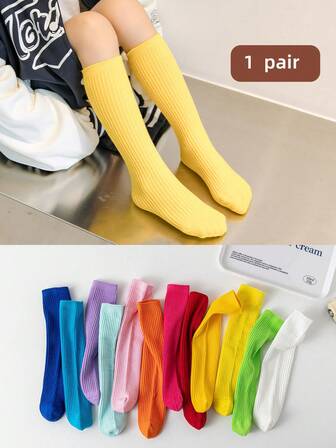 1 par de calcetines para niños, calcetines de color caramelo hasta el tobillo para niños y niñas, calcetines largos tipo tubo, para otoño/invierno