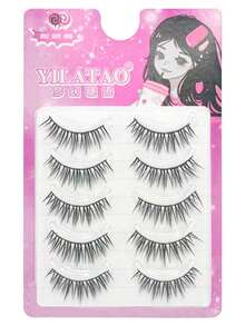 5 perechi de gene false cu aspect ud, efect natural subțire de ochi de pisică, machiaj zilnic, reutilizabile, aplicare ușoară, pentru începători, definite de la rădăcină la vârf, ochi mai mari, ușoare și confortabile