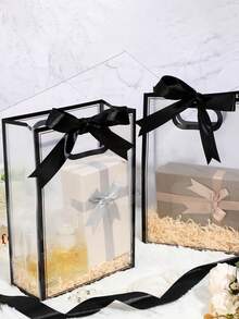 1pc/5pcs/10pcs Transparent Plastic Gift Bags, Bridesmaid Welcome Gift Bags, Thank You Gift Bags, Christmas Thanksgiving Party Wedding Bride Favor Bags (Black/Pink/White), Waterproof Gift Bags, With Ribbons, Bridesmaid Ladies Gift Bags - Multicolor - View 6