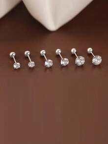 3 对经典圆形锆石耳钉，适合女士，不锈钢耳软骨、耳屏、耳垂、耳甲穿孔首饰