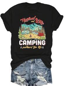 Camiseta para mujer y unisex "Compañeros de campamento de por vida" con cuello redondo, manga corta, transpirable y de estilo casual, adecuada para adolescentes y adultos - Negro - Ver 1