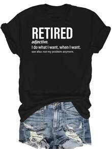 Camiseta de retiro para mujer, unisex, de verano, casual, transpirable, con personalidad, cuello redondo, manga corta, camiseta urbana, versátil, adecuada para adolescentes y adultos - Negro - Ver 1