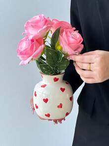 1 Stück Mini Dopamin Vase, Keramikmaterial mit rundem Mund, farbiger Rand, Herzdesign, elegante Heimdekoration Tischpflanze, hohe Ästhetik, minimalistischer moderner Stil, Mini-Dekoration geeignet für Hochzeit, Party, Zuhause, Büro, Hotel, Wohnzimmer, Feiertags-Raumdekoration Blumenvase Glasvase - Verschiedenfarbig - Übersicht 6