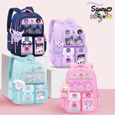  1 st. Sanrio Kuromi & My Melody ryggsäck med 3D-tecknat tryck, finns i rosa och lila. Tillverkad av slitstark nylon med stor kapacitet och multifunktionellt huvudfack för praktisk förvaring.