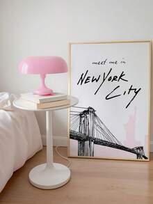 1 张无框纽约市黑白和腮红粉色海报、纽约天际线印刷品、布鲁克林大桥复古墙面艺术、复古都市少女美学装饰，适用于卧室、宿舍、公寓、派对装饰和礼物选择、城市景观海报、卧室房间装饰、大学宿舍必备品、旅行主题墙面艺术、都市家居装饰 - 彩色 - 查看 2