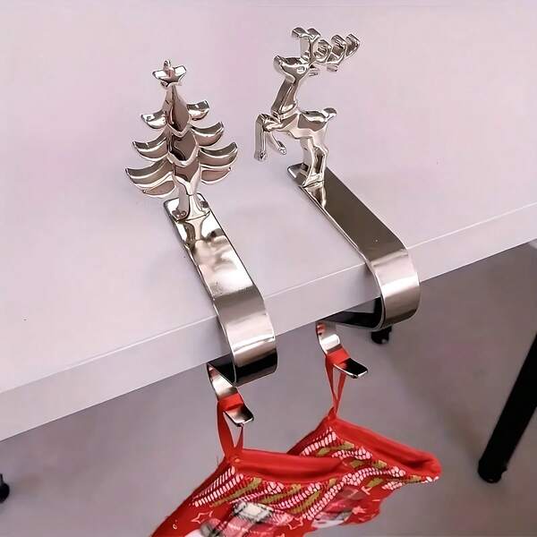 3/2/1pc Christmas Stocking Holders, Polished Silver Metal Fireplace Stocking Holders,Stocking Mantel Hangers Hooks,Used For Christmas Party Dration, Christmas Decorations,Kitchen Accessories,Christmas Decorations Home.