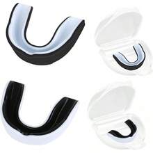 Slzhds 2 Pcs Protector Bucal Deportivo para Adultos, Protector Bucal Deportivo Para Jóvenes, Protectores Bucales Resistentes a los Impactos para Deportes de Contacto Rugby Hockey Boxeo (Rojo, Blanco) - Blanco, Negro - Ver 6