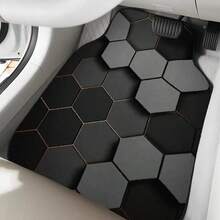 4pcs Hexagon Pattern Car Floor Mats - 4 Piece Set, Fit For Black/Grey/Red/Interior, Crystal Velvet Material, Anti-Slip, Easy Clean, Washable, Front Seat/Passenger Seat Size: 24.4*17.7 Inch*2 + Rear Mat