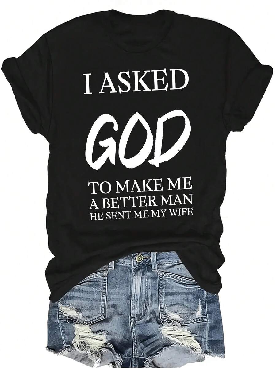 Camiseta con patrones interesantes para mujer y unisex, de verano, casual, transpirable, con cuello redondo, manga corta, estilo urbano y versátil, adecuada para adolescentes y adultos - Negro - Ver 1
