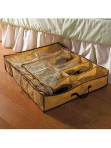 1pc Under Bed Shoe Cabinet Organizer, 12 Grids Non-Woven Fabric Shoe Box With Transparent Zipper Cover, Window, Handle For Home Storage - Multicolor - View 1