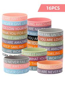 64/128Pcs Motivational Quotes Silicone Bracelets, Colorful Motivational Rubber Wristbands, Motivational Quotes Bracelets, Unisex Adult Accessories, Durable And Waterproof, Bible Colored Silicone Bracelet, For Adult, Women, Men, Teenagers, Teachers, Home, Office, Daily Commute, Sports, Party Events Gifts - Multicolor - View 13