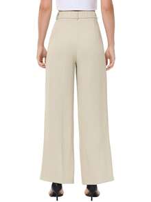 Women Wide Leg Flowy Casual Palazzo Loose Dress Pants Classic Stylish Stretchy High Waist Business Workout Trousers - màu xanh lá cây nhạt - Xem 9