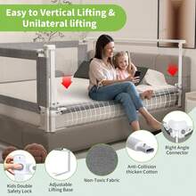 3-Piece King Size Bed Rail Toddlers - Adjustable Bed Rail Guard, Kids Safety Bed Rail King Size Bed (78.X78.X74.8-) - Grey - View 3