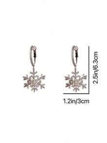 1 par de pendientes elegantes con colgante de lágrima con diseño de copos de nieve, adecuados para mujeres en cualquier ocasión, regalo navideño - Plateado - Ver 5
