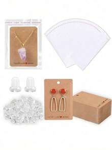 200pcs Stud Necklace Collection Card, Gift Packaging Card, Display Card With Bag And Ear Plug Set