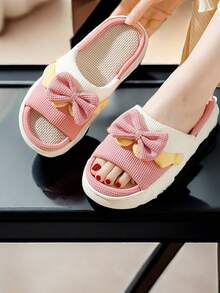 1 par de pantuflas de casa abiertas de lino con lazo, unisex, lindas, aptas para todas las estaciones