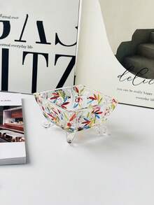 Ręcznie robiona, zabytkowa szklana popielniczka z kwiatowym wzorem – europejski prostokątny organizer na biurko i popielniczka, wielofunkcyjny element dekoracyjny do jadalni, salonu, popielniczka w stylu europejskim | Rzemiosło artystyczne