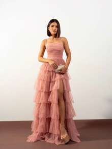 Tiered Prom Dress For Graduation And Bridesmaids. Elegant Conservative/Modest Sexy Casual Shiny Zipper Appliques Wedding Party Birthday Party Anniversary Party Graduation Party - 淺粉色 - 查看 2