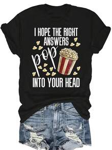 Camiseta de Día de Prueba para Mujeres Unisex, Casual de Verano, Transpirable, de Personalidad, Cuello Redondo, Manga Corta, Ropa de Calle Versátil, Adecuada para Adolescentes y Adultos - Negro - Ver 1