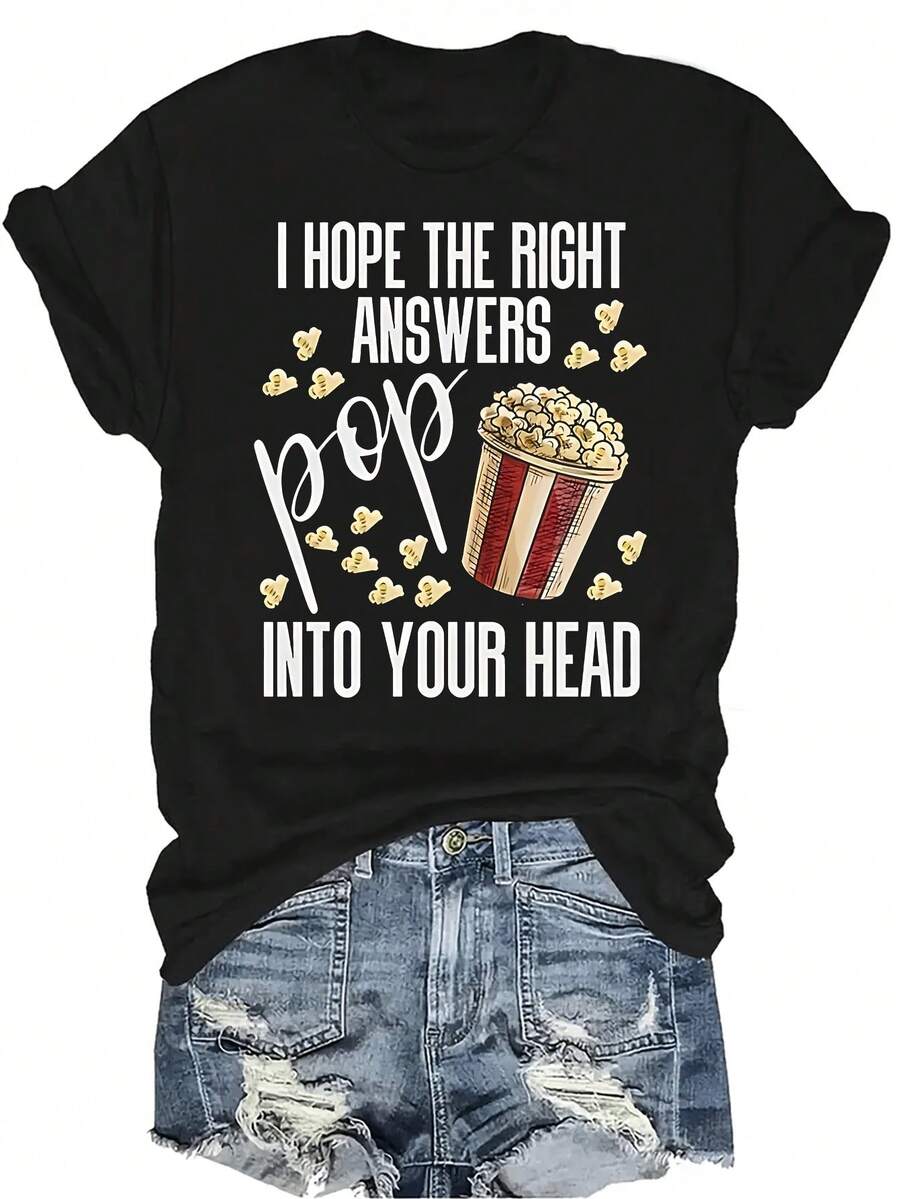 Camiseta de Día de Prueba para Mujeres Unisex, Casual de Verano, Transpirable, de Personalidad, Cuello Redondo, Manga Corta, Ropa de Calle Versátil, Adecuada para Adolescentes y Adultos - Negro - Ver 1