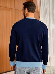 Men's Long Sleeve Button Down Knitted Cardigan Sweater With Pockets, Casual Style - 海軍 - 查看 3