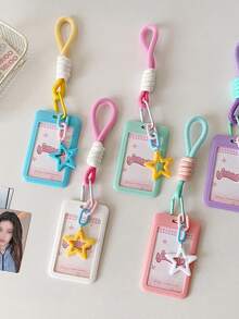 2 Peças Suporte de Cartão Pendente de Estrela, Suporte de Cartão de Acesso com Tampa Deslizante, Suporte de Cartão de Estrela de 3 Polegadas, Capa Protetora de Foto de Ídolo INS, Capa Protetora de Foto DIY Pendente de Estrela com Cordão, Armazenamento de Cartão de Identificação (Estilo de Cartão Aleatório)