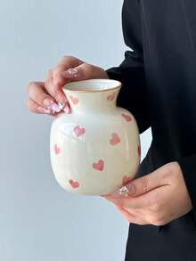 1 Stück Mini Dopamin Vase, Keramikmaterial mit rundem Mund, farbiger Rand, Herzdesign, elegante Heimdekoration Tischpflanze, hohe Ästhetik, minimalistischer moderner Stil, Mini-Dekoration geeignet für Hochzeit, Party, Zuhause, Büro, Hotel, Wohnzimmer, Feiertags-Raumdekoration Blumenvase Glasvase - Verschiedenfarbig - Übersicht 17