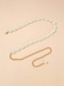 1 chiếc dây thắt lưng ngọc trai thời trang thanh lịch màu trắng, phụ kiện đa năng kết hợp với váy, áo len, áo sơ mi, phù hợp với trang phục hàng ngày, trang trí eo - trắng - Xem 5