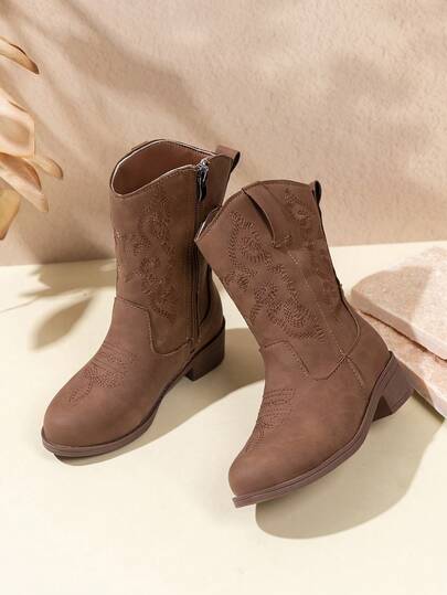 1 双时尚经典刺绣儿童靴，适合所有季节，风格独特，西部牛仔靴，适合日常穿着和各种场合，中筒靴适合各种拍摄