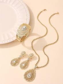 三件套女士时尚首饰套装：项链、耳环、手链，中东复古镂空设计，适合新娘、婚礼、派对、节日活动、女士节日礼物、日常佩戴及情人节配饰 - 彩色 - 查看 15