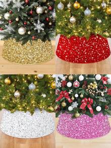 Collare per albero di Natale da 24 pollici in oro/rosa/rosso/bianco, gonna per albero di Natale con paillettes, anello per albero di Natale in velluto di lusso, copertura vintage per base dell'albero di Natale con glitter, decorazione scintillante per albero di Natale per feste e occasioni