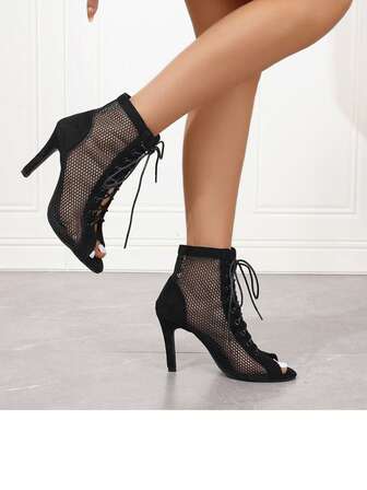 Botas femininas de cano curto com cadarço e zíper nas costas, salto alto sexy e moderno para dança de jazz latino